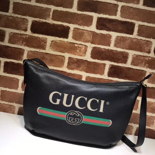 Torebka typu hobo z nadrukiem w kształcie półksiężyca Gucci 523588, czarna