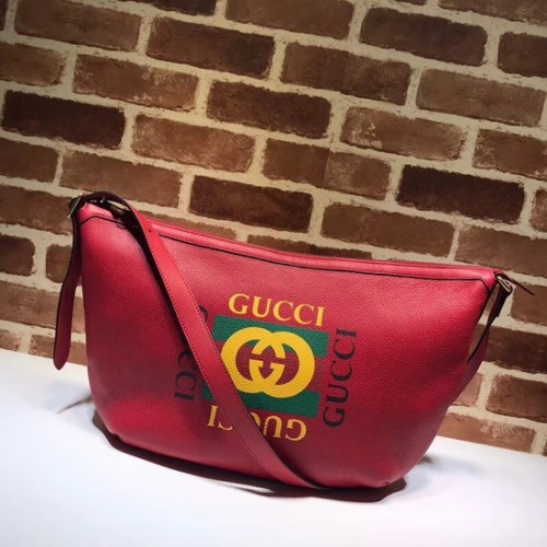 Torebka typu hobo z nadrukiem w kształcie półksiężyca Gucci 523588 czerwona