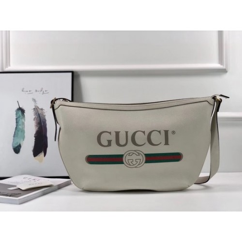 Torebka typu hobo z nadrukiem w kształcie półksiężyca Gucci 523588 biała