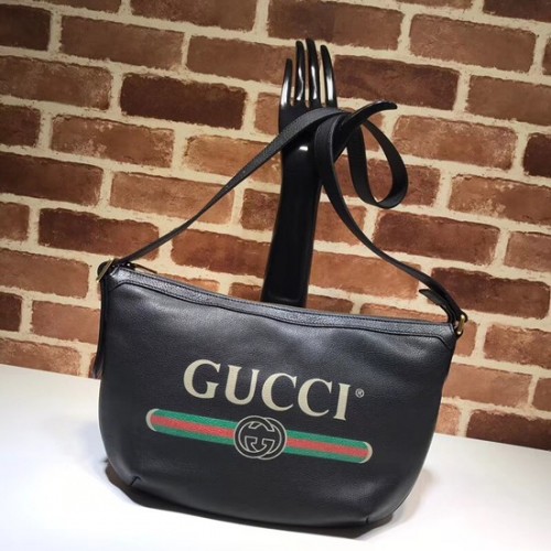 Torebka typu hobo z nadrukiem w kształcie półksiężyca Gucci 523589, czarna
