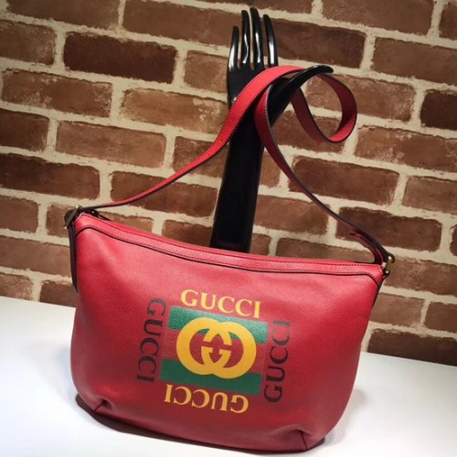 Torebka typu hobo z nadrukiem w kształcie półksiężyca Gucci 523589 czerwona