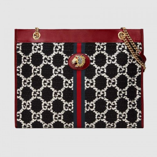 Duża torba na zakupy Gucci Rajah GG tweed 537219 czarna
