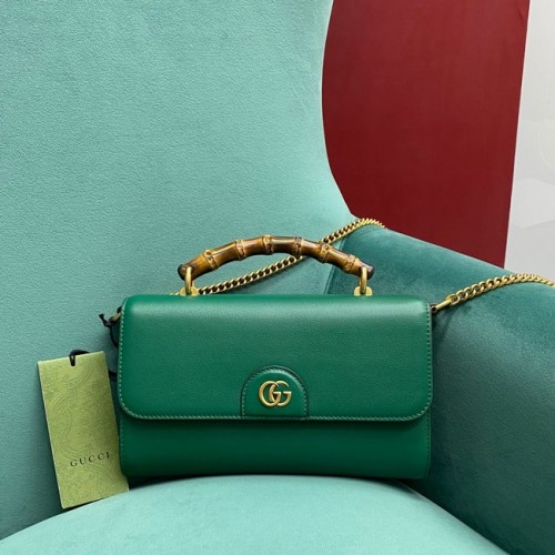 Torebka Gucci Small z uchwytem u góry i bambusem 675794 zielona