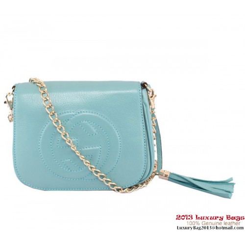 Gucci Soho skórzana torebka na ramię z łańcuszkiem 323190 RoyalBlue