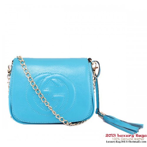 Gucci Soho skórzana torba na ramię z łańcuszkiem 323190 SkyBlue