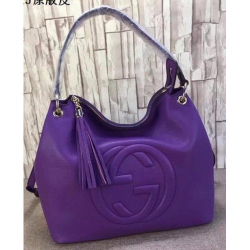 Torba typu hobo Gucci Soho Leather, skóra cielęca 408825, fioletowa