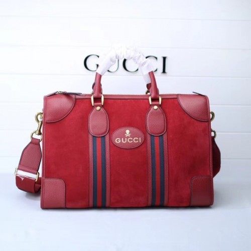 Torba podróżna Gucci Suede z nadrukiem Web 459311 w kolorze czerwonym