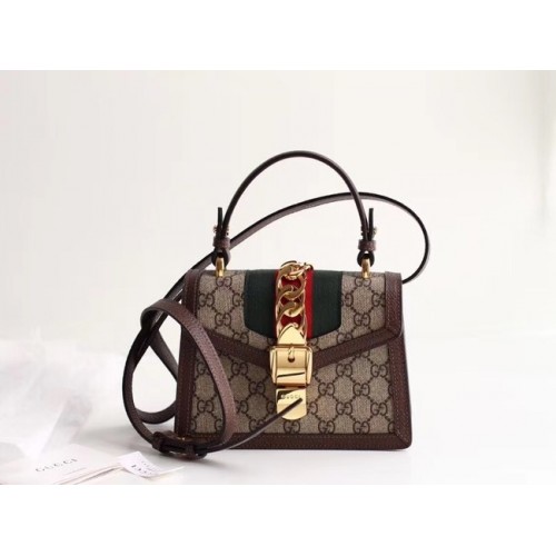 Gucci Sylvie GG Supreme mini torebka płócienna 470270 brązowa