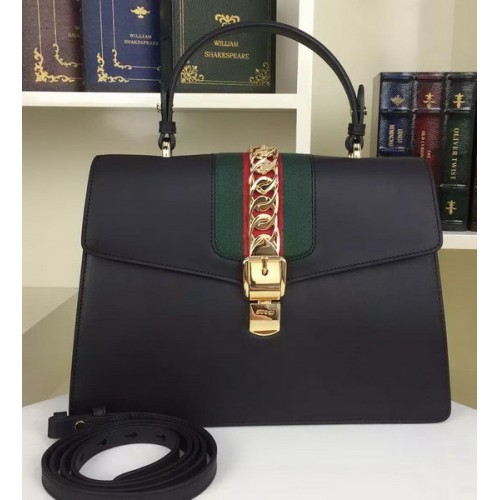 Torba na ramię Gucci Sylvie ze skóry 421665, czarna