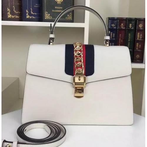 Torba na ramię Gucci Sylvie ze skóry 421665, biała