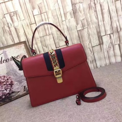 Torebka Gucci Sylvie ze skóry z uchwytem u góry 431665 w kolorze czerwonym