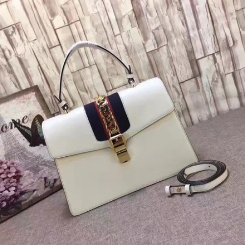 Torebka Gucci Sylvie ze skóry z uchwytem u góry 431665, biała