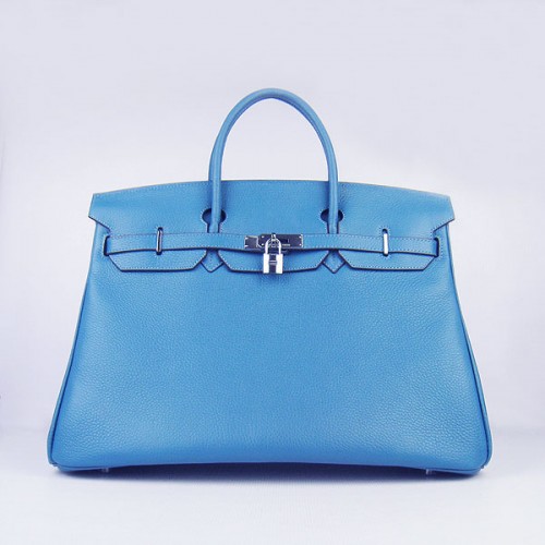 Hermes Birkin 6099 40CM Togo Bag Blue Silver kłódka