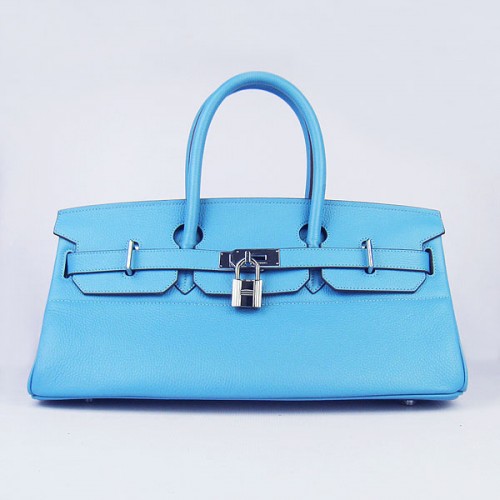 Hermes Birkin 6109 Togo Leather Bag jasnoniebieska 42 cm srebrna