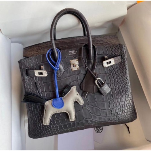 Torba typu tote Hermes Birkin 25CM, oryginalna skóra krokodyla H25TCO, szara