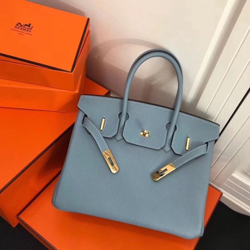 Torba typu tote Hermes Birkin 25CM, oryginalna, skórzana, H25T, niebieska