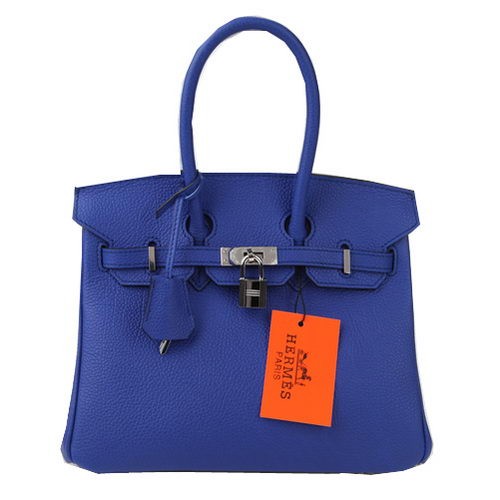 Hermes Birkin 25CM Tote Bags Niebieski Oryginalna Skóra Srebrna