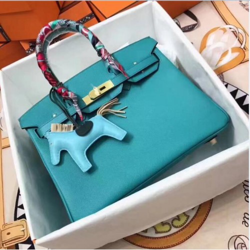 Hermes Birkin 30CM Oryginalna skórzana torba typu tote 1788 Niebieska