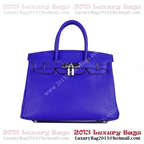 Hermes Birkin 30CM Tote Bag Blue Clemence Leather H6088 Silver