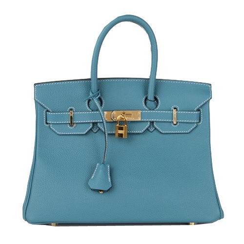 Torba typu tote Hermes Birkin 30CM, niebieska, oryginalna, skórzana, H30, złota