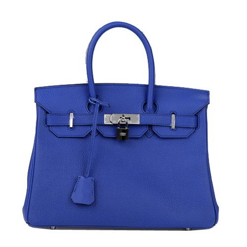 Torba typu tote Hermes Birkin 30CM, niebieska, oryginalna, skórzana, H30, srebrna