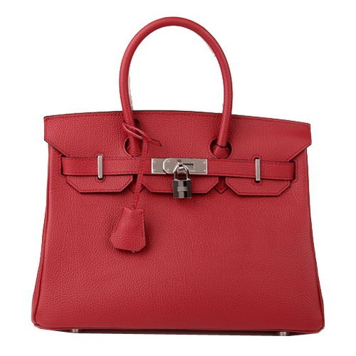 Torba typu tote Hermes Birkin 30CM w kolorze bordowym, oryginalna skóra, H30, srebrna