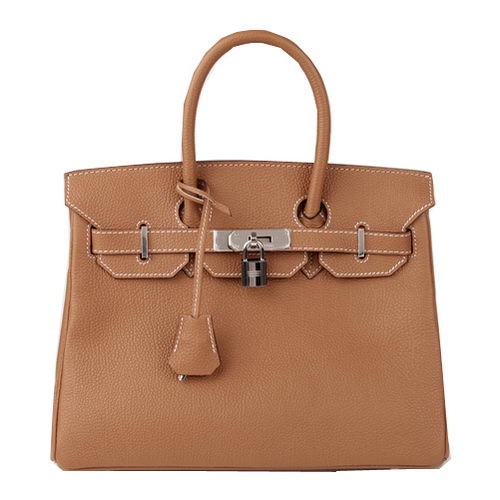 Torba typu tote Hermes Birkin 30CM, karmelowa, oryginalna, skórzana, H30, srebrna
