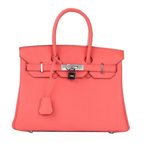 Torba typu tote Hermes Birkin 30 cm, jasnoczerwona, oryginalna, skórzana, H30, srebrna