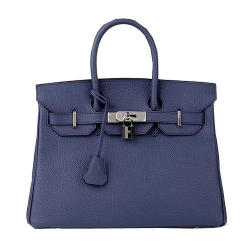 Torba typu tote Hermes Birkin 30CM RoyalBlue Oryginalna skóra H30 Srebrna