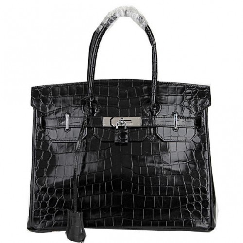 Hermes Birkin 30CM Torebka typu tote Czarna, opalizująca skóra krokodyla Srebrna
