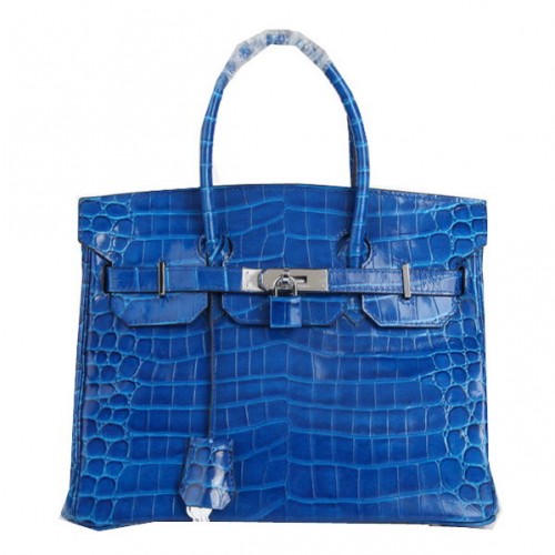 Hermes Birkin 30 cm Torebka Niebieska Iryzująca Skóra Krokodyla Srebrna