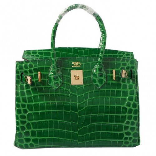 Hermes Birkin 30CM Torebka typu tote, zielona, opalizująca skóra krokodyla, złota