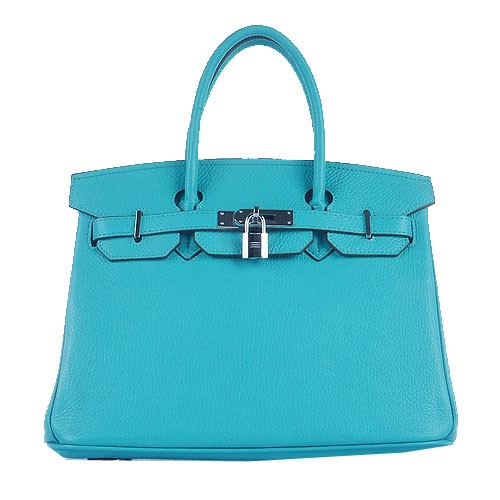 Hermes Birkin 30 cm Torebka Jasnoniebieska Skóra Ziarnista Srebrna