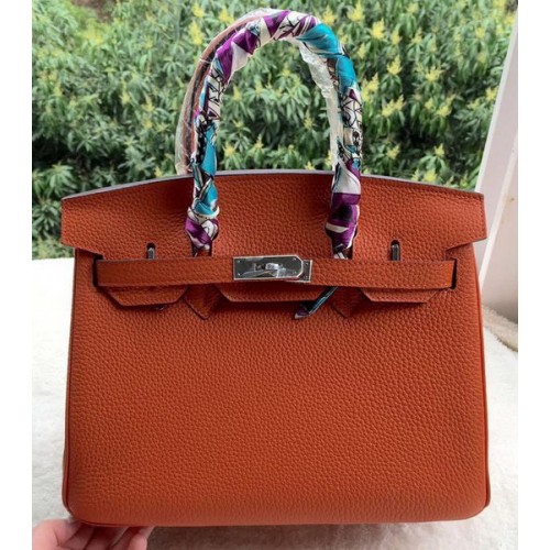 Hermes Birkin 30CM Tote Bags Orange Calfski Leather BK30 Silver