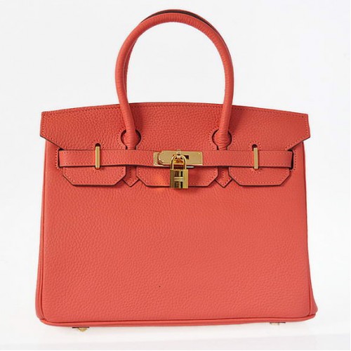 Hermes Birkin 30CM Tote Bags Pompadour Grain Leather Gold