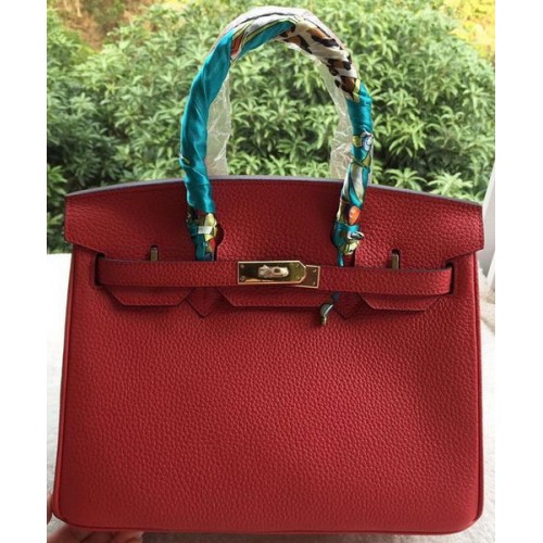 Hermes Birkin 30CM Tote Bags Czerwona skóra cielęca BK30 Złota