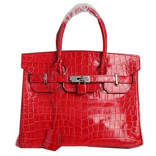 Hermes Birkin 30CM Torebka typu tote Czerwona opalizująca skóra krokodyla Srebrna
