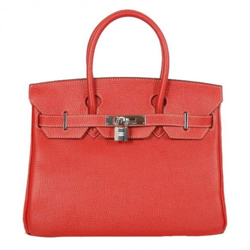 Hermes Birkin 30CM Tote Bags Gładka skóra Togo Czerwona