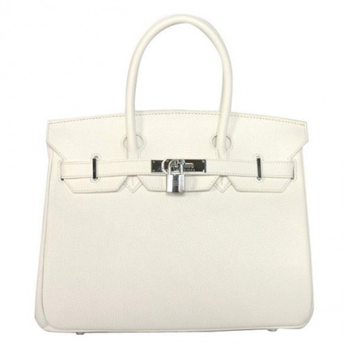 Hermes Birkin 30CM Tote Bags Gładka skóra Togo Biała
