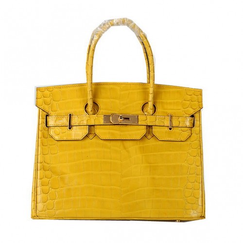 Hermes Birkin 30CM Torebka typu tote Żółta, opalizująca skóra krokodyla w kolorze złotym