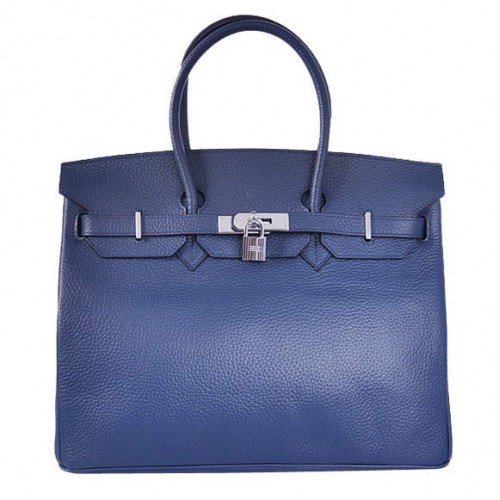 Hermes Birkin 35CM Tote Bags Togo Leather Dark Blue Silver