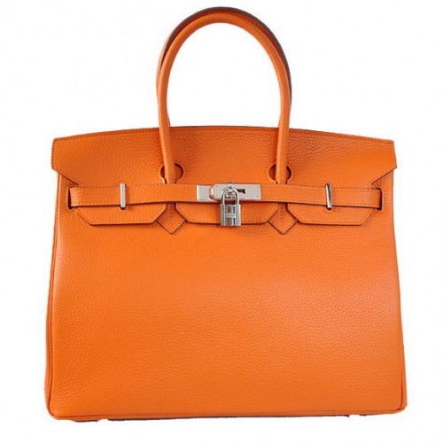 Hermes Birkin 35CM Tote Bags Togo Leather Orange Silver