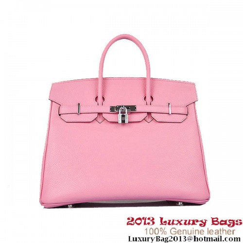 Hermes Birkin 35CM Różowa skórzana torba typu tote ze skóry Clafskin w kolorze srebrnym