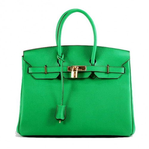 Torebka Hermes Birkin 35CM z gładkiej skóry 6089, ciemnozielona, złota