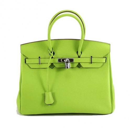 Torebka Hermes Birkin 35CM z gładkiej skóry 6089, zielono-srebrna