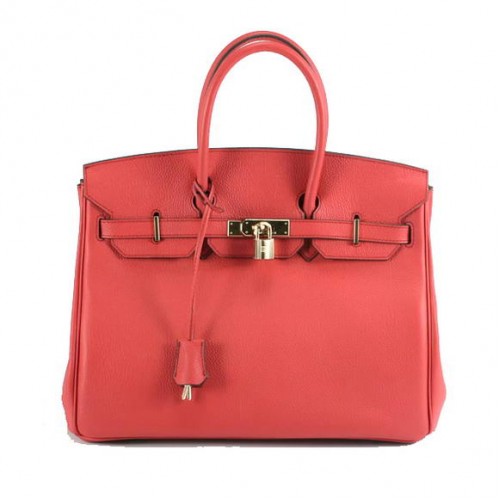 Torebka Hermes Birkin 35CM z gładkiej skóry 6089 w kolorze czerwonym i złotym