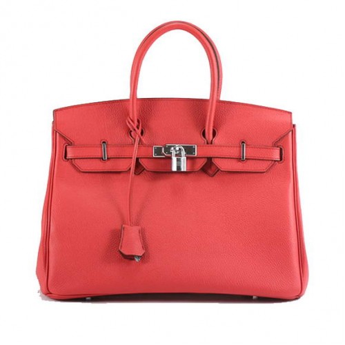 Torebka Hermes Birkin 35CM z gładkiej skóry 6089, czerwono-srebrna