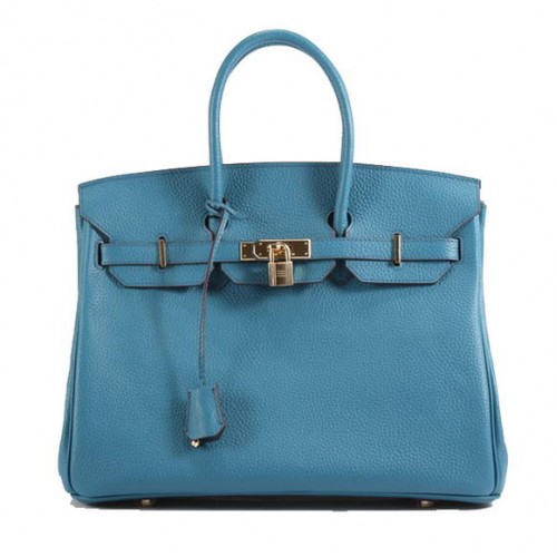 Hermes Birkin 35CM Togo Skórzana Torebka 6089 Niebiesko-Złota