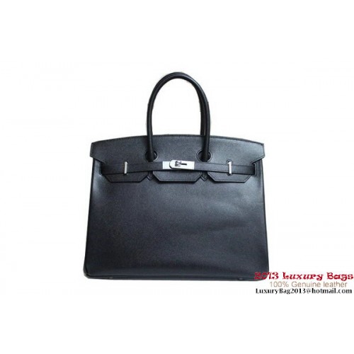 Hermes Birkin 35CM Torba typu tote Czarna Clemence Skóra H6089 Srebro/Złoto