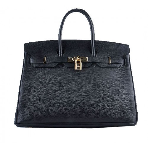 Torba typu tote Hermes Birkin 35 cm, czarna, ziarnista skóra, złoto